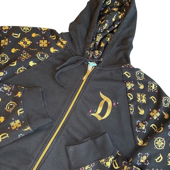 Disney Parks Tops - Disney Parks Disneyland Zip Hoodie 2XL Black Gold Foil Castle Vacation Cozy